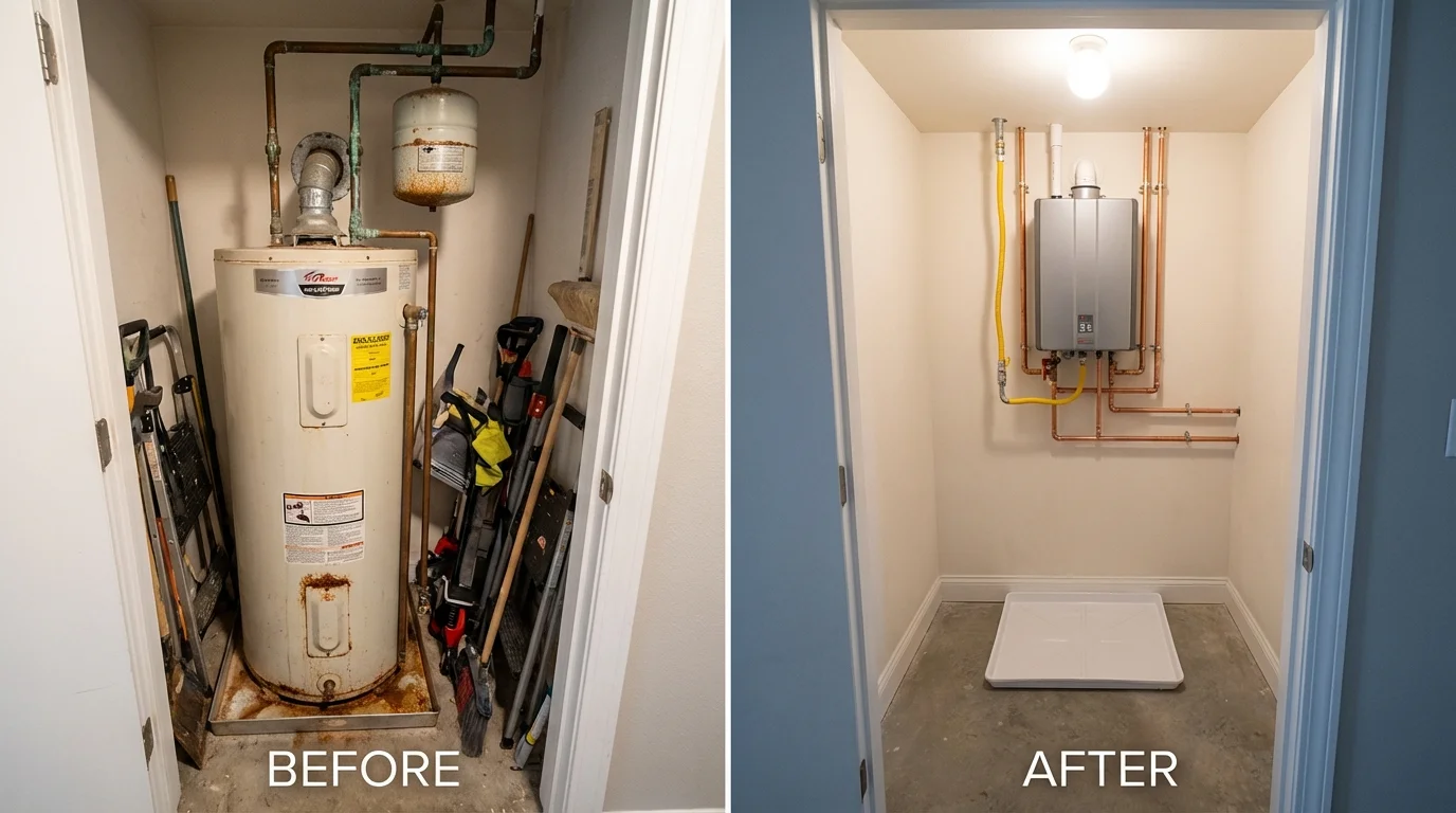 Tank water heater versus wall-mounted tankless unit comparison for Montesano, WA homeowners