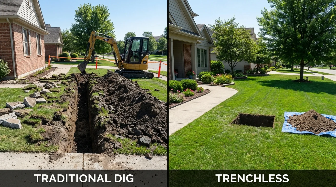 Trenchless sewer repair with minimal yard damage versus traditional excavation in Montesano, WA